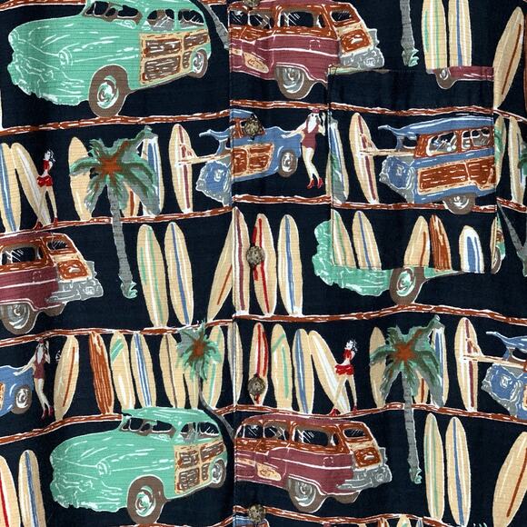 Vintage Hawaiian Shirt Arizona Jeans Surf Boards Woody Short Sleeve Mens Size XL - Picture 3 of 8